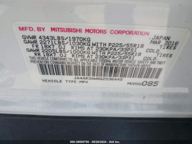 JA4AR3AW9GZ036445 Mitsubishi Outlander Sport 2.4 Se