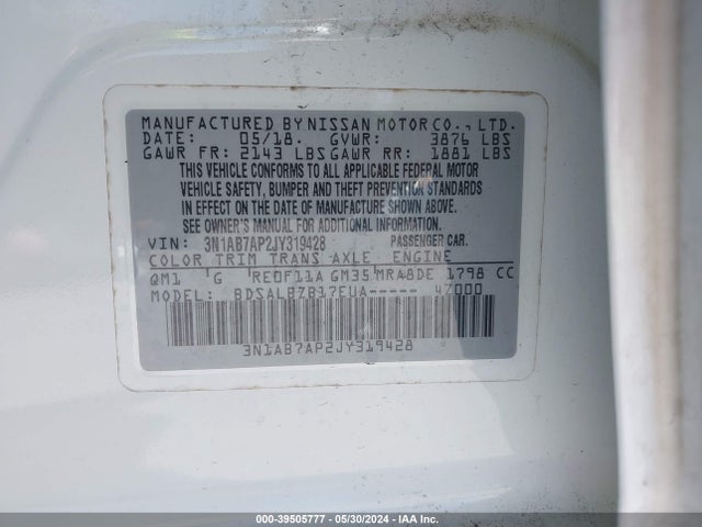 Nissan SENTRA S 2018 3N1AB7AP2JY319428 Image 9