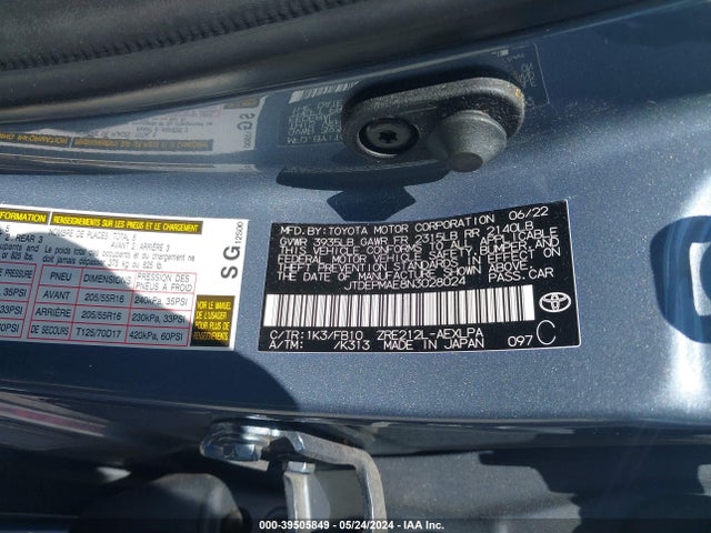 Toyota COROLLA LE 2022 JTDEPMAE8N3028024 Image 9