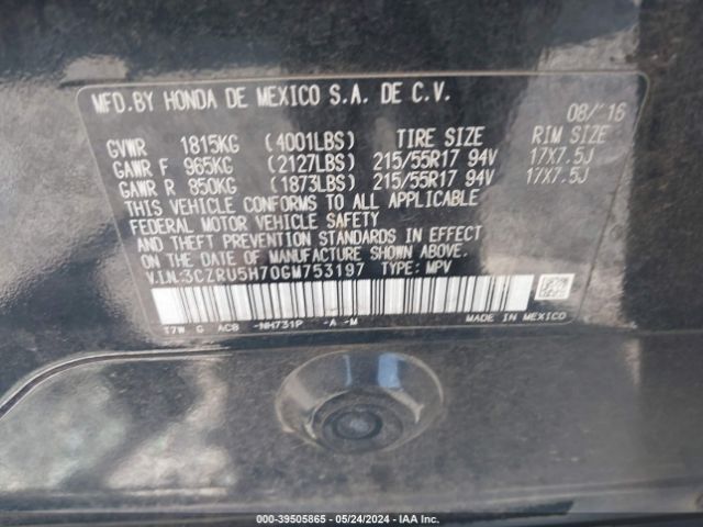3CZRU5H70GM753197 Honda Hr-v Ex-l