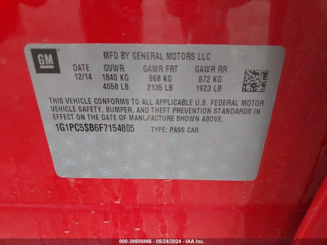 Chevrolet Cruze 1lt Auto 2015 1G1PC5SB6F7154805 Image 9