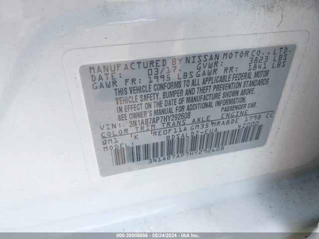 Nissan SENTRA SV 2017 3N1AB7AP7HY292608 Image 9