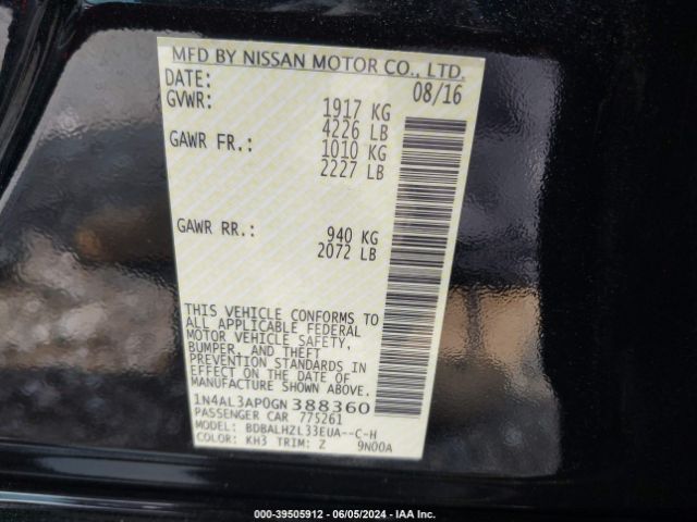 1N4AL3AP0GN388360 Nissan Altima 2.5 Sr