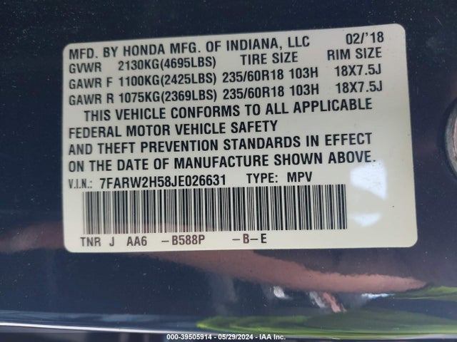Honda CR-V EX 2018 7FARW2H58JE026631 Image 9