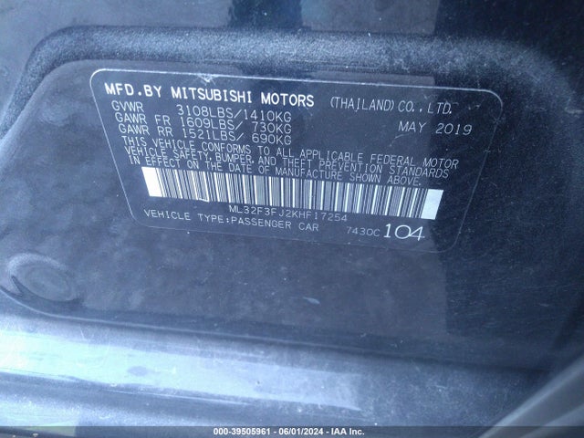 2019 MITSUBISHI MIRAGE G4 ML32F3FJ2KHF17254 Photo 8