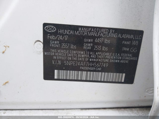 Hyundai Sonata 2017 5NPE24AF7HH567749 Image 9