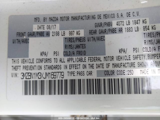 3MZBN1M3XJM169779 Mazda Mazda3 Grand Touring