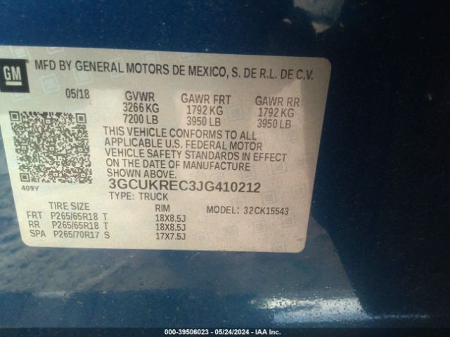 3GCUKREC3JG410212 Chevrolet Silverado 1500 2lt