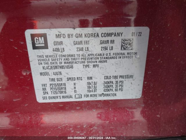 KL4CJESM7NB516546 Buick Encore Awd Preferred