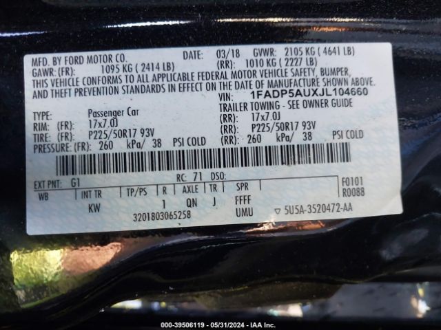 1FADP5AUXJL104660 Ford C-max Hybrid Se