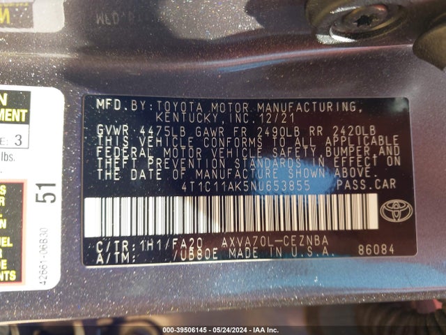 Toyota CAMRY LE 2022 4T1C11AK5NU653855 Image 9
