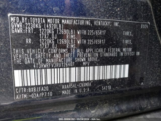 4T3RWRFV3RU126407 Toyota Rav4 Xle Hybrid