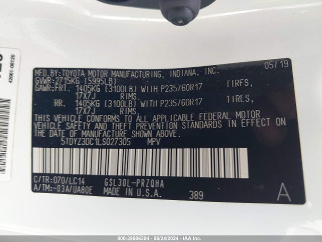 Toyota Sienna Xle Premium 2020 5TDYZ3DC1LS027305 Image 9