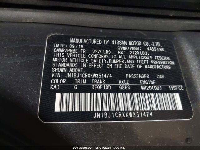 JN1BJ1CRXKW351474 Nissan Rogue Sport Sv