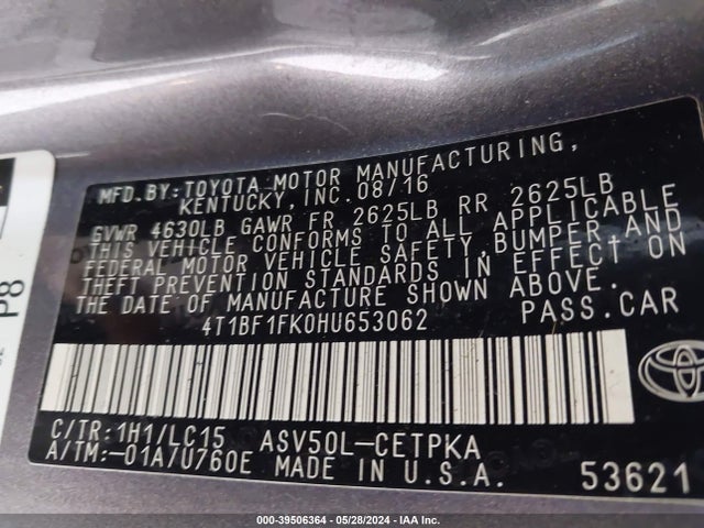 Toyota CAMRY XSE 2017 4T1BF1FK0HU653062 Image 9