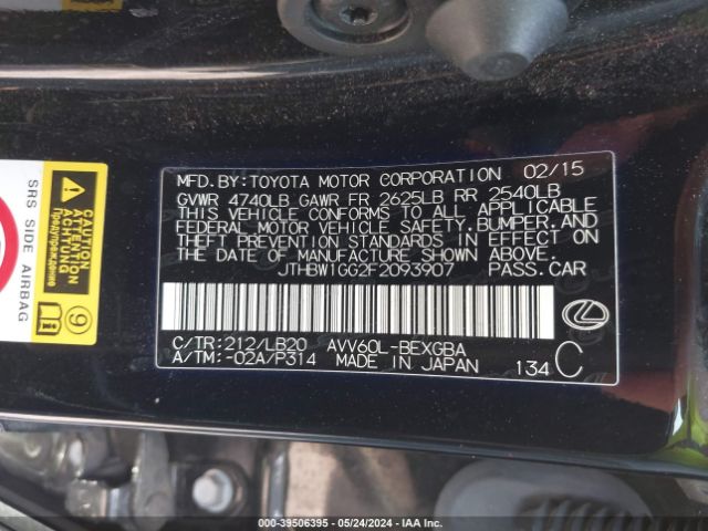 JTHBW1GG2F2093907 Lexus ES 300H