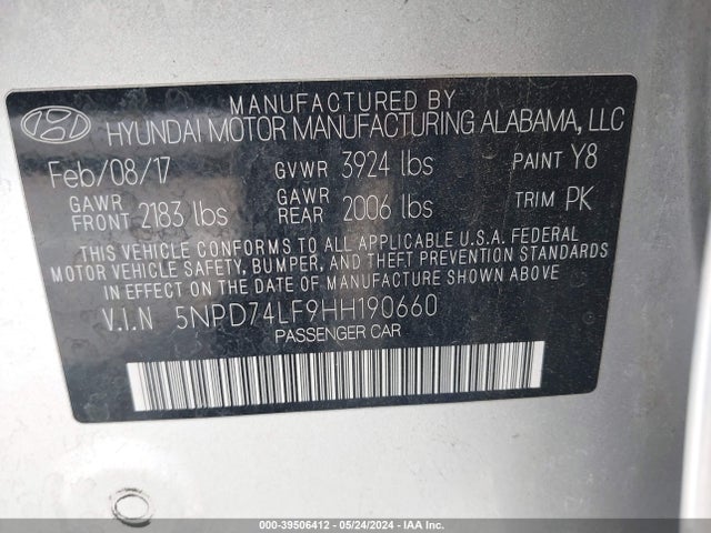 Hyundai ELANTRA SE 2017 5NPD74LF9HH190660 Image 9