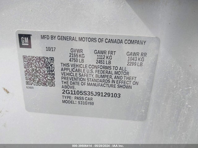 Chevrolet IMPALA 1LT 2018 2G1105S35J9129103 Image 9