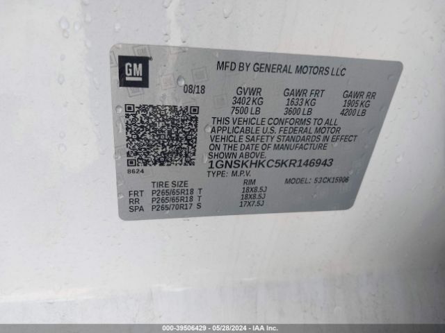 1GNSKHKC5KR146943 Chevrolet Suburban Lt