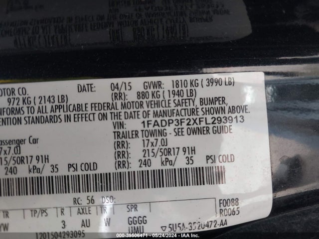 Ford FOCUS SE 2015 1FADP3F2XFL293913 Image 9