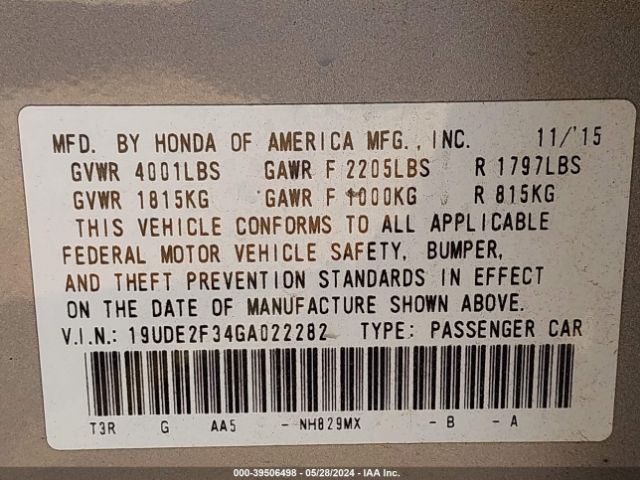 19UDE2F34GA022282 Acura Ilx 2.4l/acurawatch Plus Package