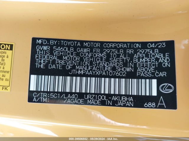 JTHMPAAYXPA107602 Lexus LC 500