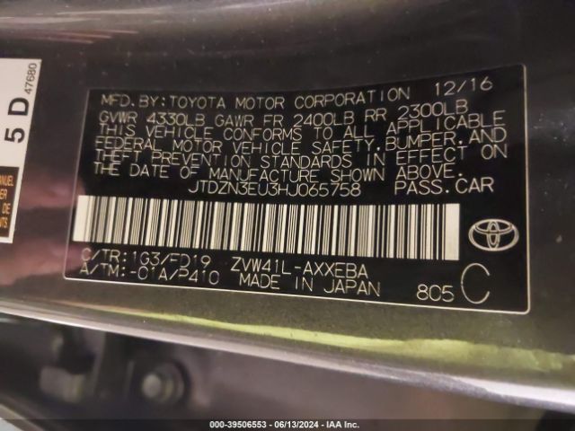 JTDZN3EU3HJ065758 Toyota Prius V Three