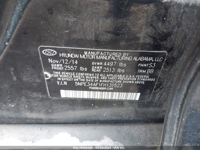 Hyundai Sonata Limited 2015 5NPE34AF1FH131523 Image 9