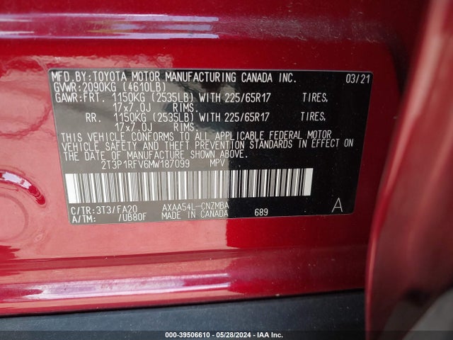 Toyota Rav4 Xle 2021 2T3P1RFV6MW187099 Image 9