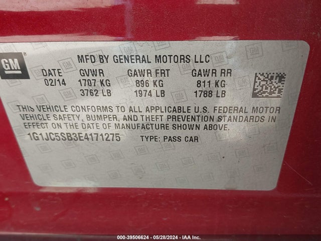 Chevrolet Sonic Lt Auto 2014 1G1JC5SB3E4171275 Image 9