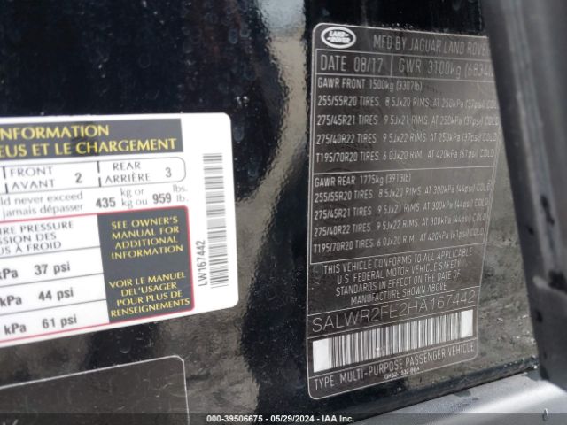 SALWR2FE2HA167442 Land Rover Range Rover Sport 5.0l V8 Supercharged/5.0l V8 Supercharged Dynamic