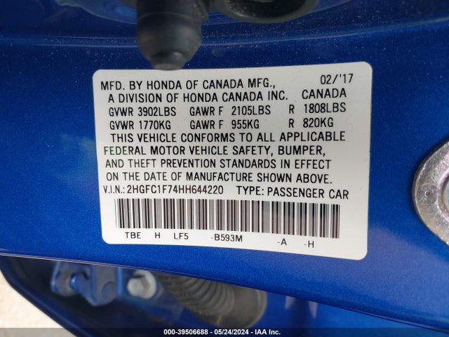 Honda Civic Ex-l 2017 2HGFC1F74HH644220 Image 9