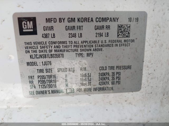 KL7CJNSB1LB035870 Chevrolet Trax Awd Ls