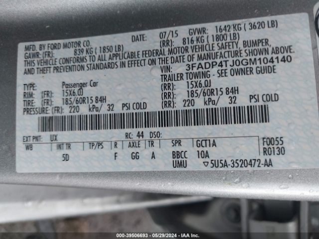 3FADP4TJ0GM104140 Ford FIESTA S