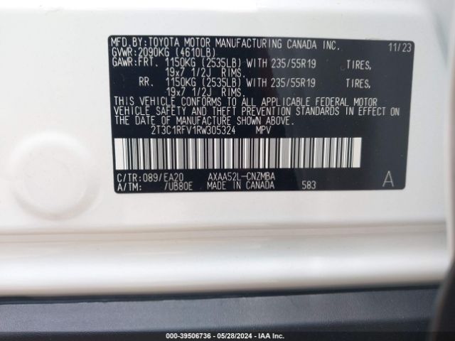 2T3C1RFV1RW305324 Toyota Rav4 Xle Premium