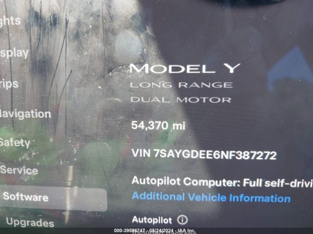 7SAYGDEE6NF387272 Tesla Model Y Long Range Dual Motor All-wheel Drive