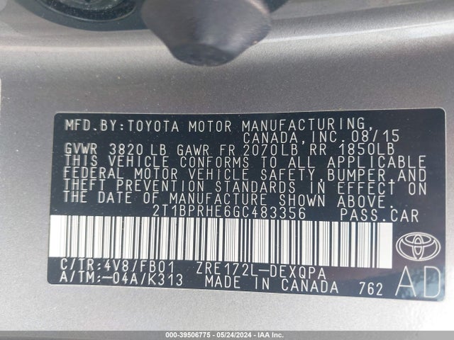 Toyota Corolla Le Eco 2016 2T1BPRHE6GC483356 Image 9
