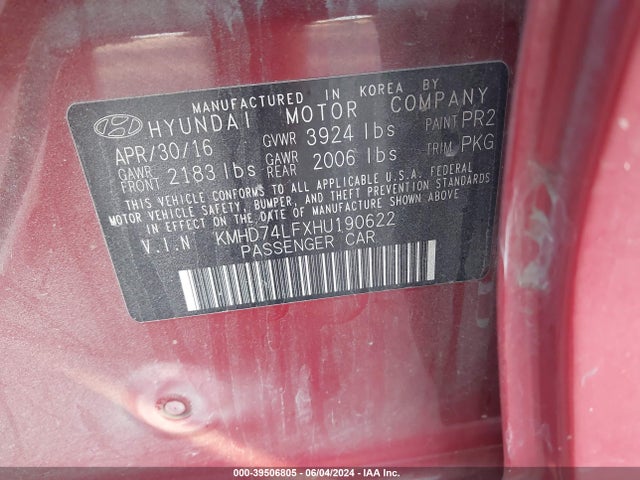Hyundai ELANTRA SE 2017 KMHD74LFXHU190622 Image 9