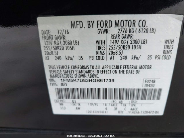 Ford EXPLORER XLT 2017 1FM5K7D83HGB61739 Image 9