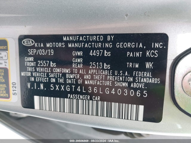 KIA Optima Lx 2020 5XXGT4L36LG403065 Image 9
