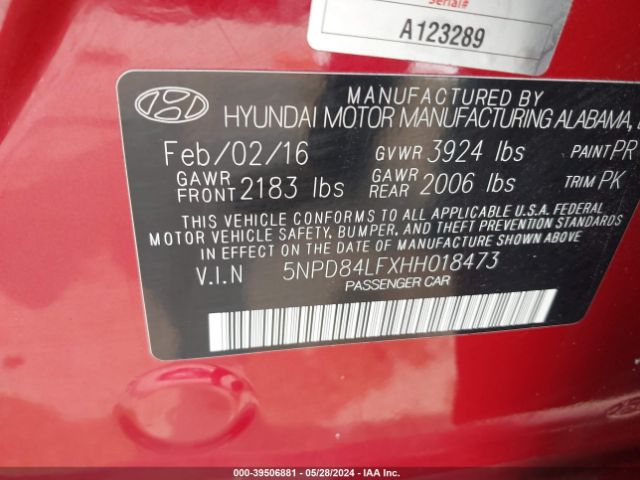 5NPD84LFXHH018473 Hyundai ELANTRA SE