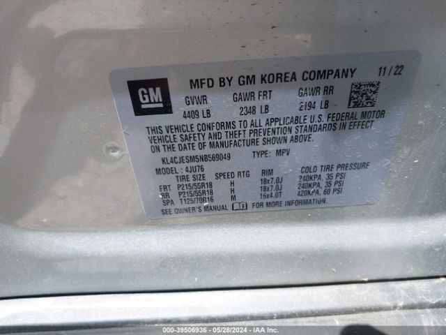 KL4CJESM5NB569049 Buick Encore Awd Preferred