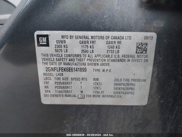 Chevrolet EQUINOX 1LT 2014 2GNFLFEK6E6141899 Image 9