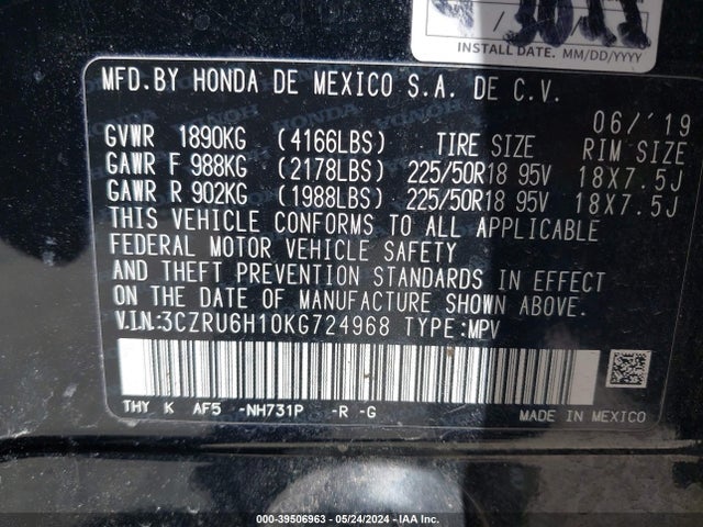 3CZRU6H10KG724968 Honda HR-V SPORT