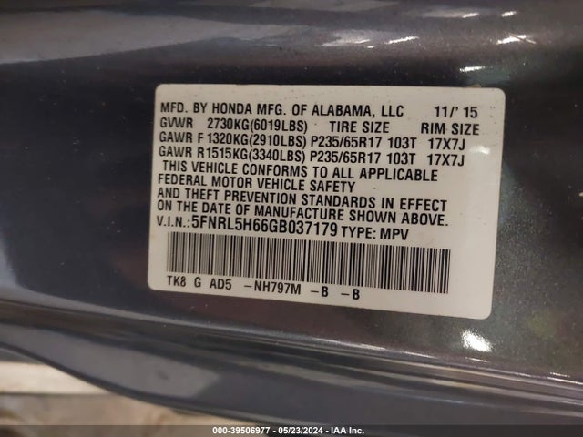 Honda Odyssey Ex-l 2016 5FNRL5H66GB037179 Image 9