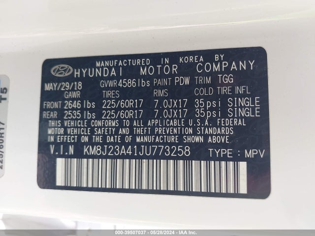 Hyundai TUCSON SE 2018 KM8J23A41JU773258 Image 9