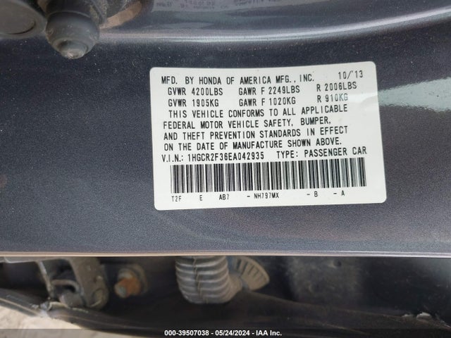 Honda ACCORD LX 2014 1HGCR2F36EA042935 Image 9