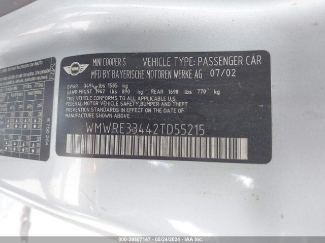2002 MINI COOPER S WMWRE33442TD55215 Photo 8
