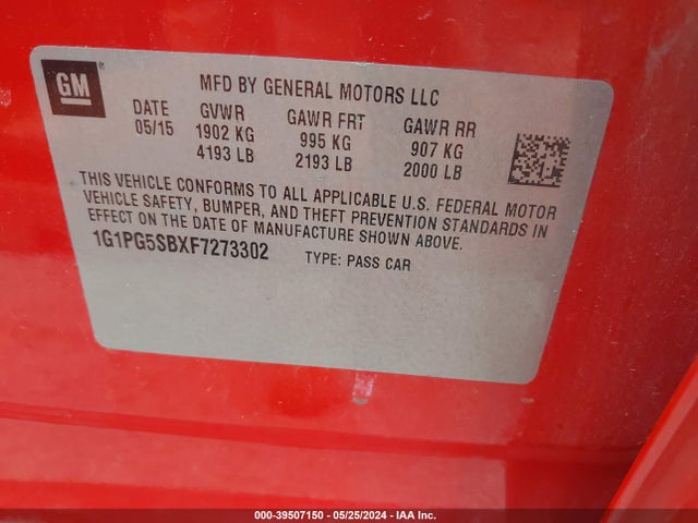 Chevrolet CRUZE LTZ 2015 1G1PG5SBXF7273302 Image 9