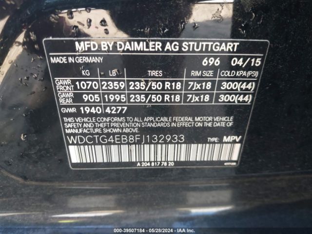 WDCTG4EB8FJ132933 Mercedes-Benz GLA 250